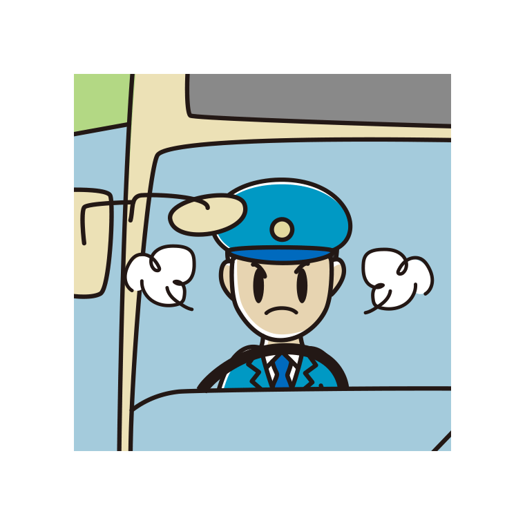 怒る路線バス男性運転手のイラスト【色あり、背景なし】透過PNG