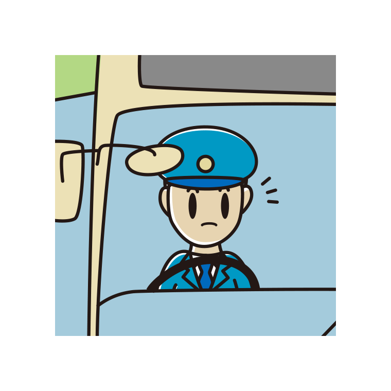 何かに気付く路線バス男性運転手のイラスト【色あり、背景なし】透過PNG