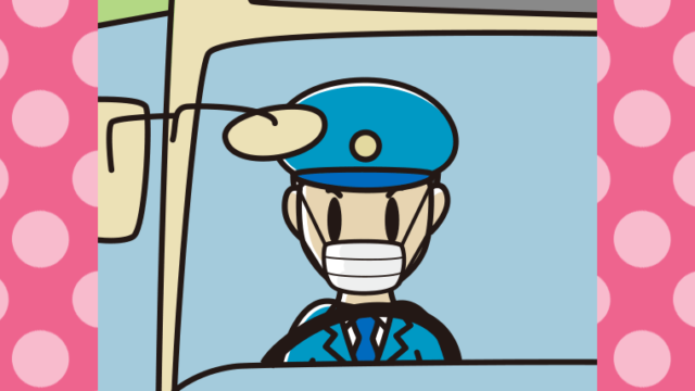 マスクをする路線バス男性運転手のイラスト【色、背景あり】PNG