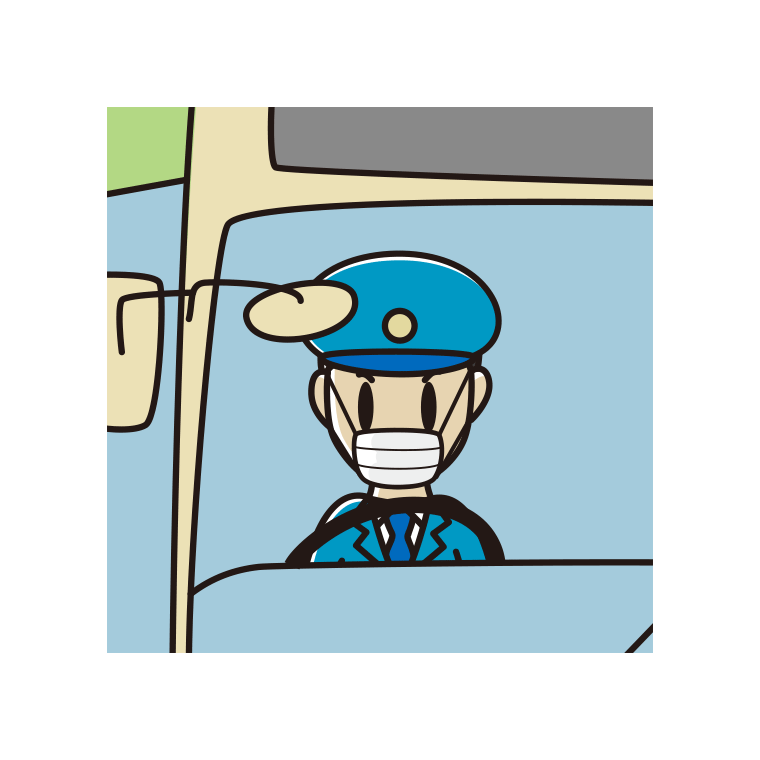 マスクをする路線バス男性運転手のイラスト【色あり、背景なし】透過PNG