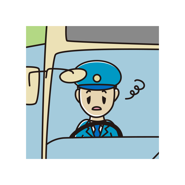 ぼーっとする路線バス男性運転手のイラスト【色あり、背景なし】透過PNG