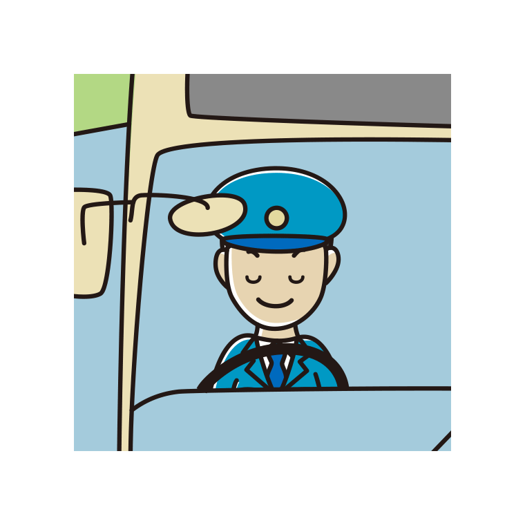 目を閉じる路線バス男性運転手のイラスト【色あり、背景なし】透過PNG