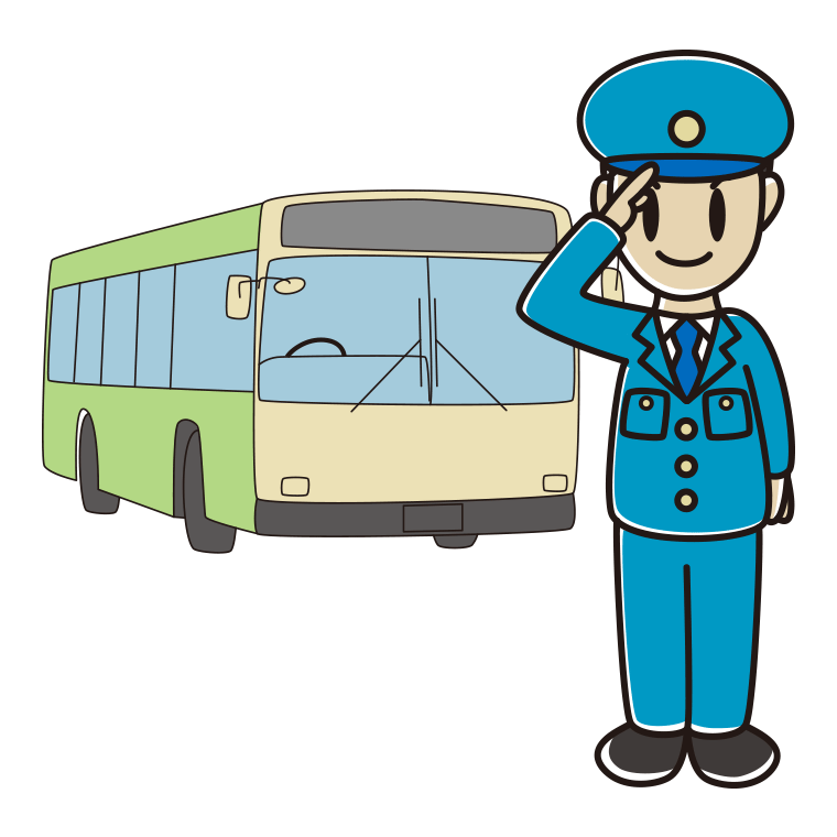 敬礼する路線バス男性運転手のイラスト【色あり、背景なし】透過PNG