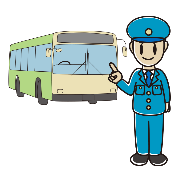 指差す路線バス男性運転手のイラスト【色あり、背景なし】透過PNG