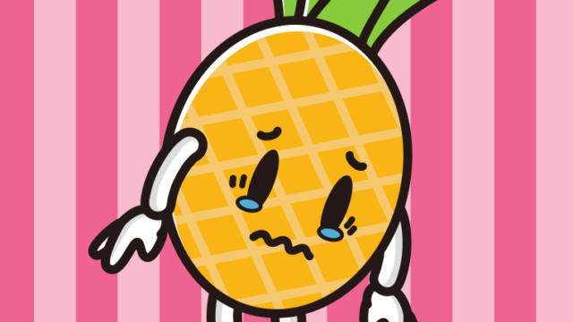 泣くパイナップルちゃんのイラスト【色、背景あり】PNG