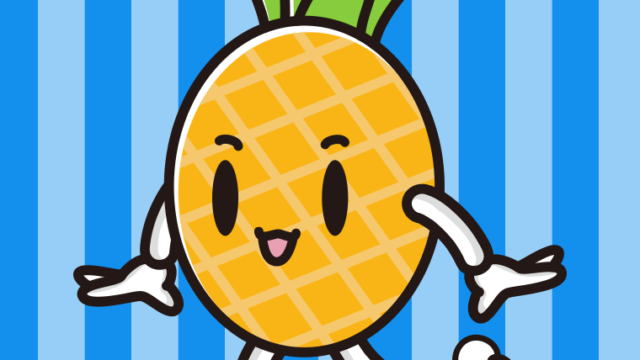 歩くパイナップルちゃんのイラスト【色、背景あり】PNG