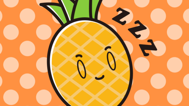 眠るパイナップルちゃんのイラスト【色、背景あり】PNG