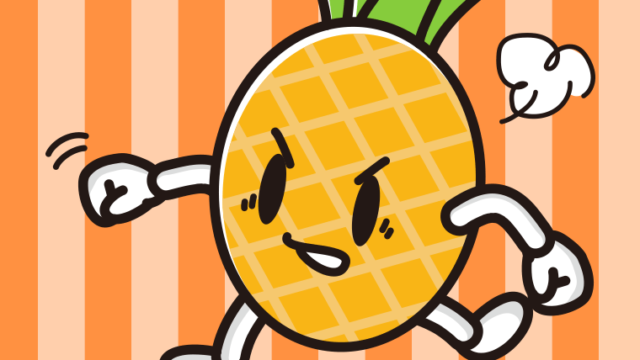 パンチするパイナップルちゃんのイラスト【色、背景あり】PNG