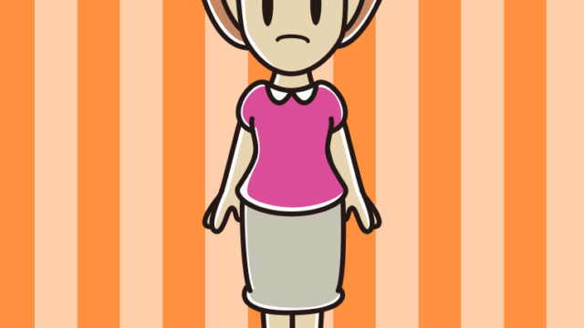 困る女性のイラスト【色、背景あり】PNG