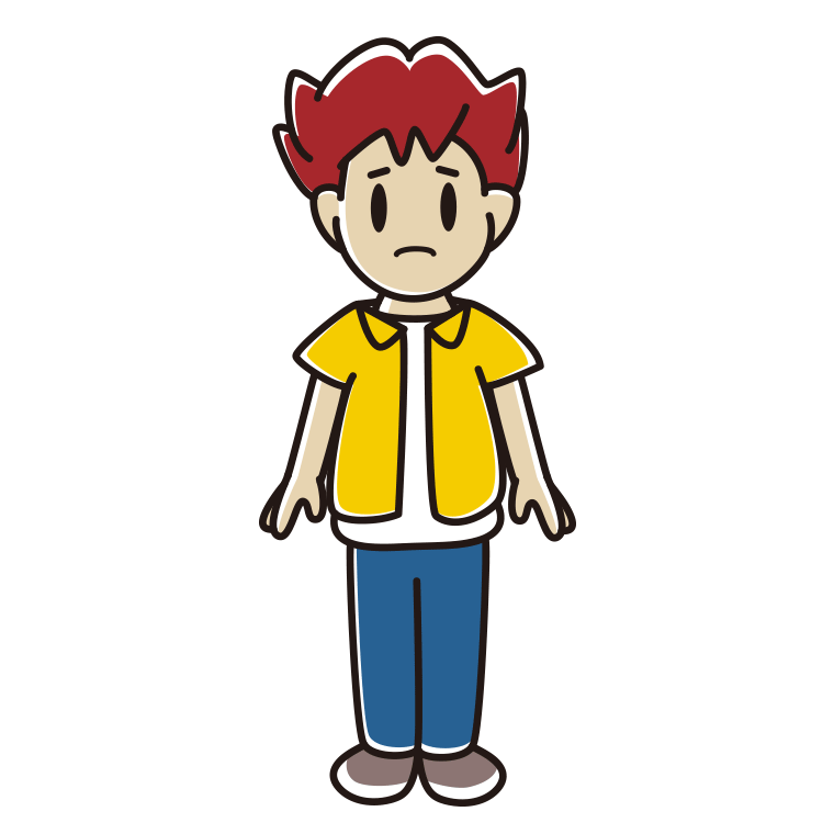 困る男子大学生のイラスト【色あり、背景なし】透過PNG