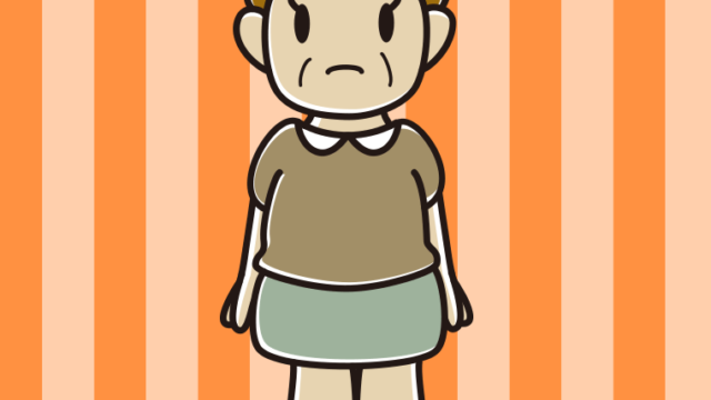 困るおばさんのイラスト【色、背景あり】PNG