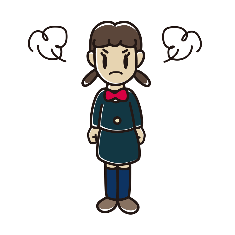 怒る女子中学生のイラスト【色あり、背景なし】透過PNG