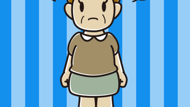 怒るおばさんのイラスト【色、背景あり】PNG