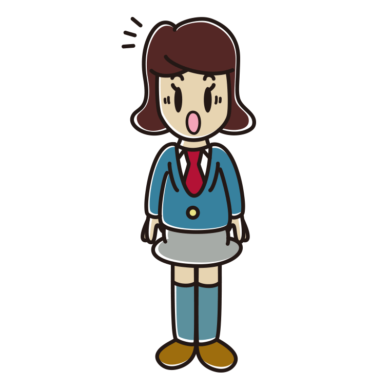 驚いている女子高校生のイラスト【色あり、背景なし】透過PNG