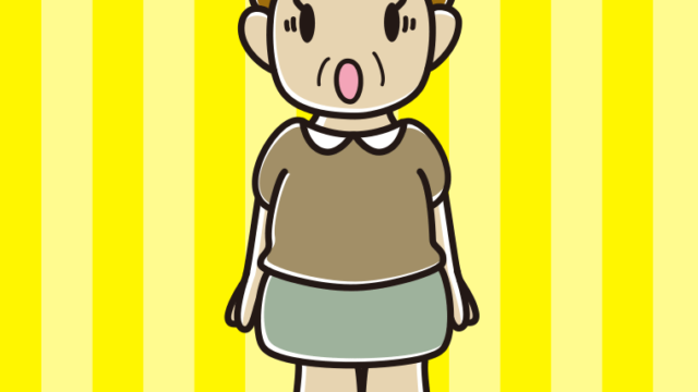 驚いているおばさんのイラスト【色、背景あり】PNG