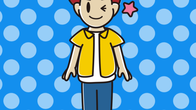 ウインクする男子大学生のイラスト【色、背景あり】PNG