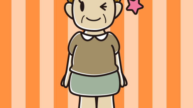 ウインクするおばさんのイラスト【色、背景あり】PNG