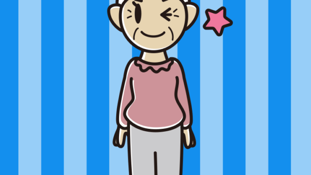 ウインクするおばあさんのイラスト【色、背景あり】PNG