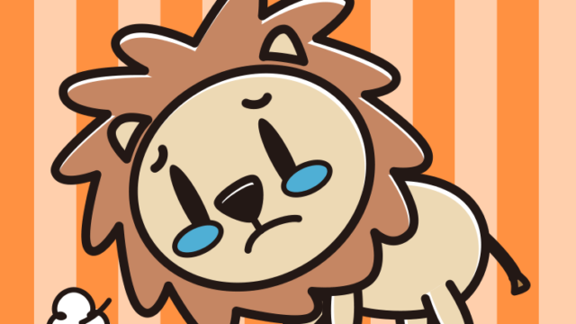 泣くライオンちゃんのイラスト【色、背景あり】PNG