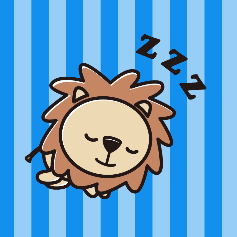 眠るライオンちゃんのイラスト【色、背景あり】PNG