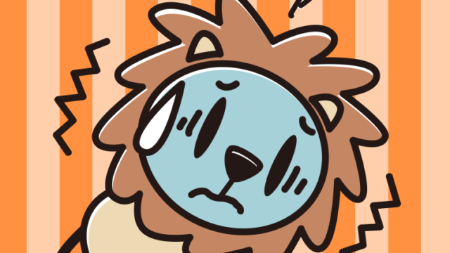 具合が悪いライオンちゃんのイラスト【色、背景あり】PNG