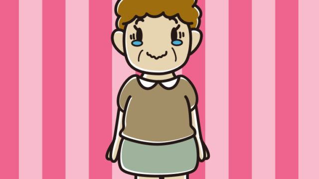 ジーンとするおばさんのイラスト【色、背景あり】PNG