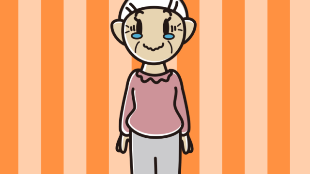 ジーンとするおばあさんのイラスト【色、背景あり】PNG