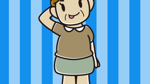 テヘヘなおばさんのイラスト【色、背景あり】PNG