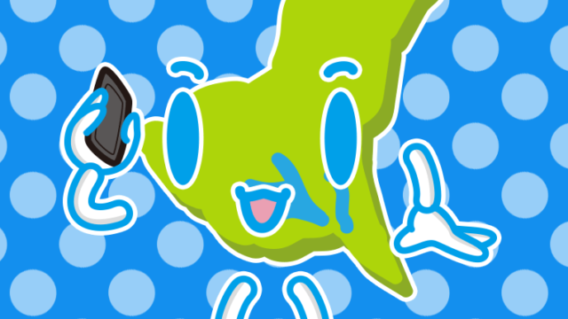 スマホで電話する茨城ちゃんのイラスト【色、背景あり】PNG