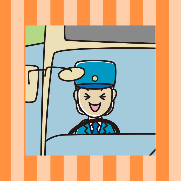 笑う路線バス女性運転手のイラスト【色、背景あり】PNG