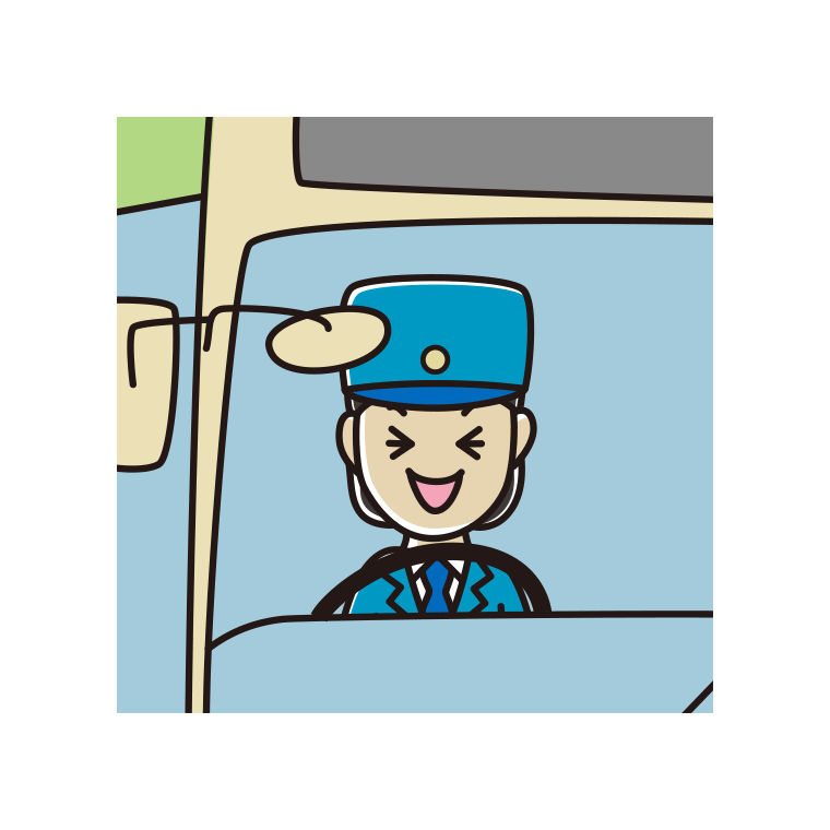 笑う路線バス女性運転手のイラスト【色あり、背景なし】透過PNG