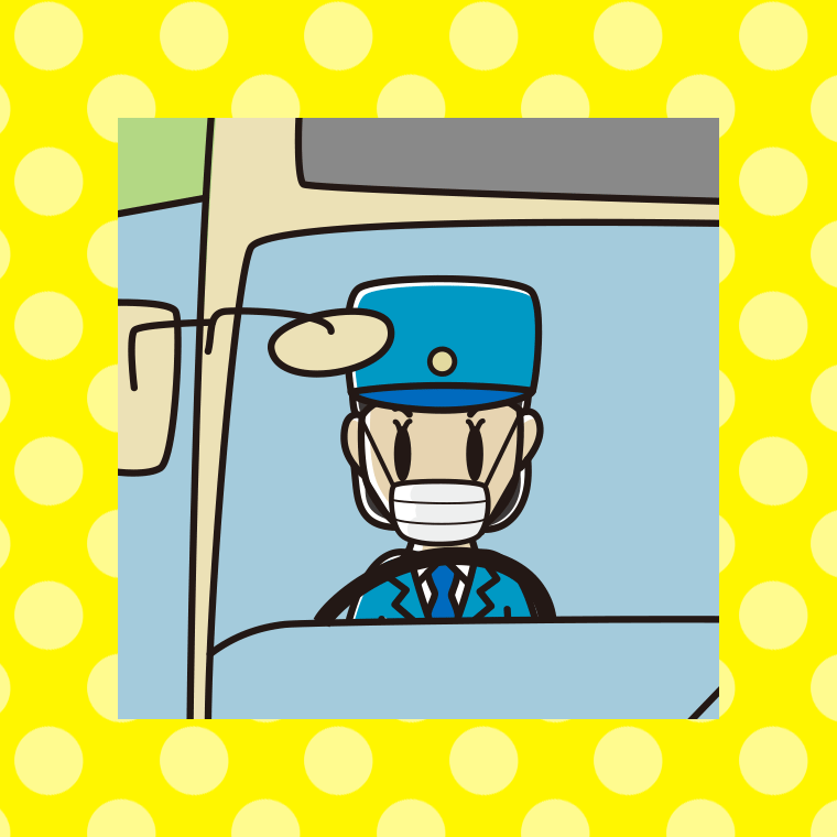 マスクをする路線バス女性運転手のイラスト【色、背景あり】PNG