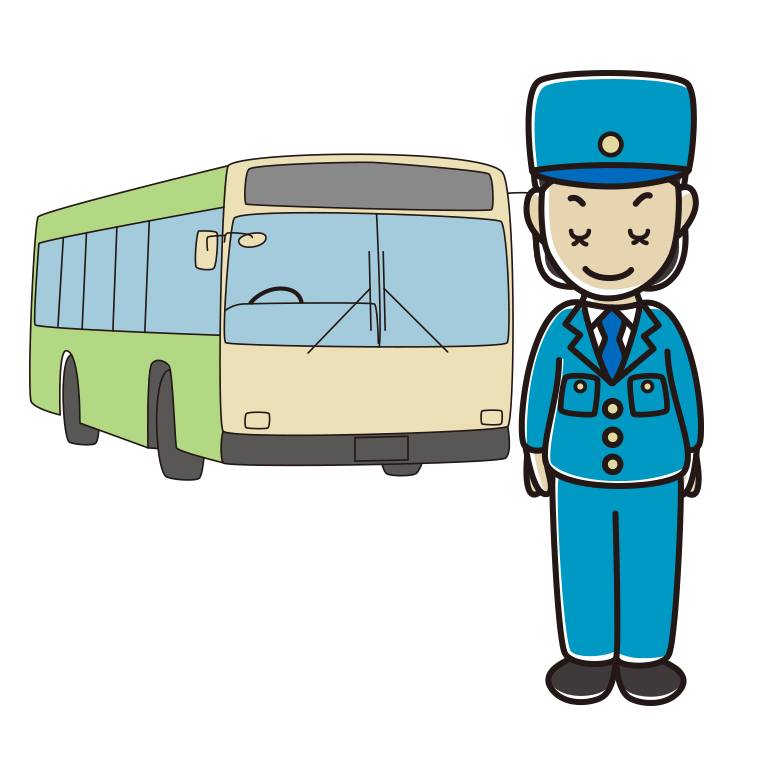 お辞儀する路線バス女性運転手のイラスト【色あり、背景なし】透過PNG