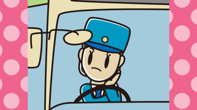 考える路線バス女性運転手のイラスト【色、背景あり】PNG