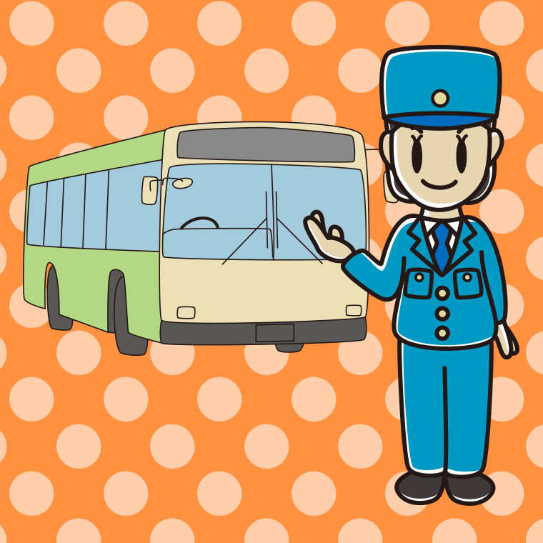 案内する路線バス女性運転手のイラスト【色、背景あり】PNG