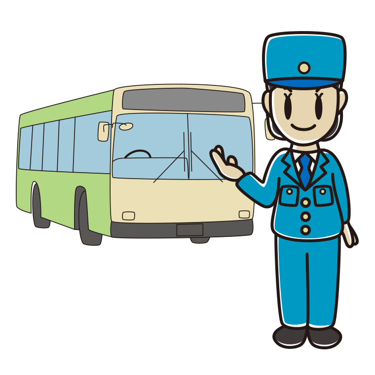 案内する路線バス女性運転手のイラスト【色あり、背景なし】透過PNG