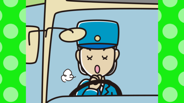 咳払いする路線バス女性運転手のイラスト【色、背景あり】PNG