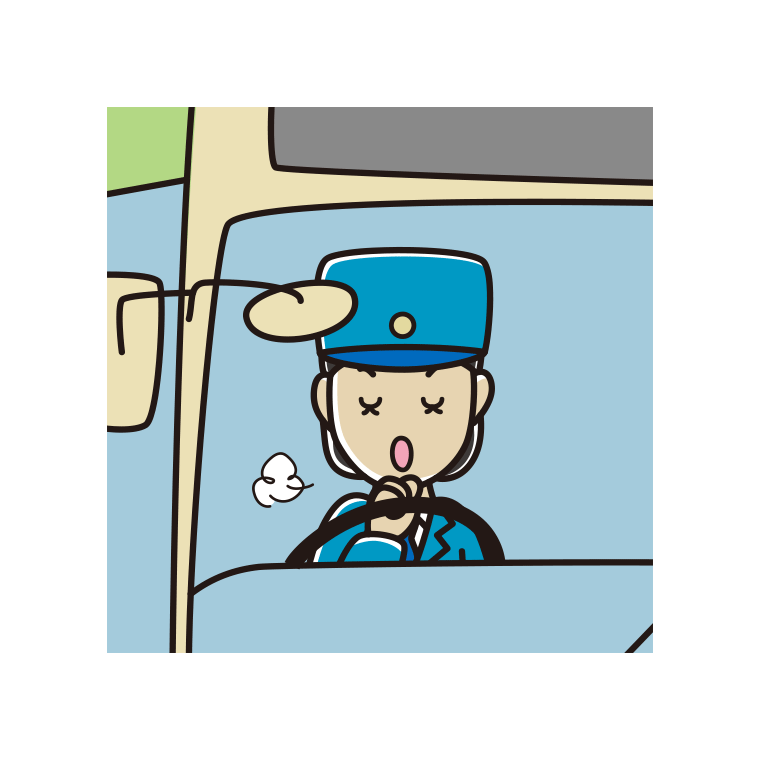 咳払いする路線バス女性運転手のイラスト【色あり、背景なし】透過PNG