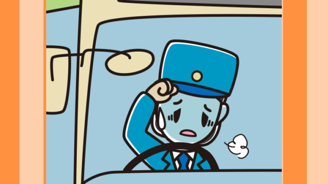 具合が悪い路線バス女性運転手のイラスト【色、背景あり】PNG