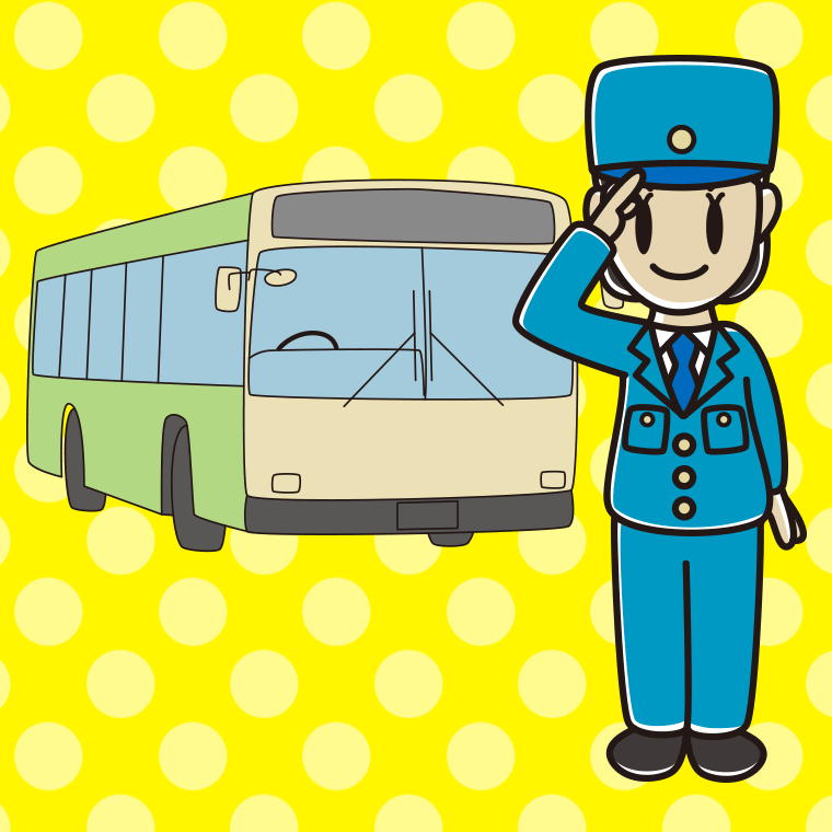 敬礼する路線バス女性運転手のイラスト【色、背景あり】PNG
