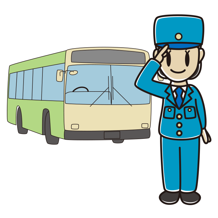 敬礼する路線バス女性運転手のイラスト【色あり、背景なし】透過PNG