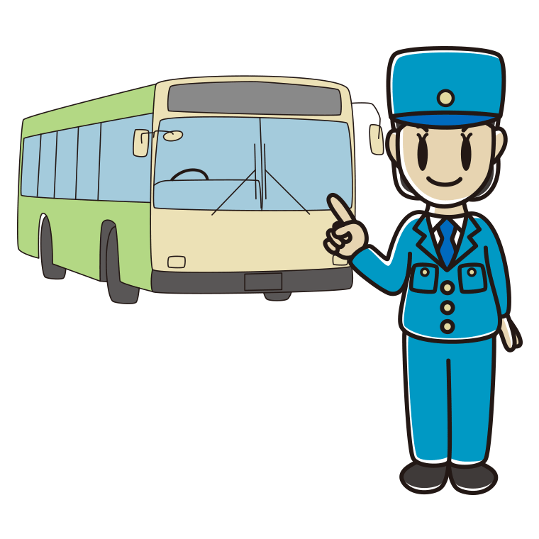 指差す路線バス女性運転手のイラスト【色あり、背景なし】透過PNG