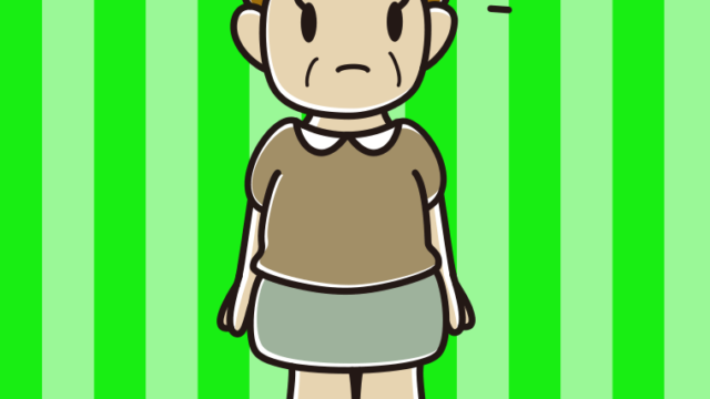 気がつくおばさんのイラスト【色、背景あり】PNG