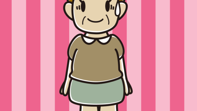 困惑するおばさんのイラスト【色、背景あり】PNG