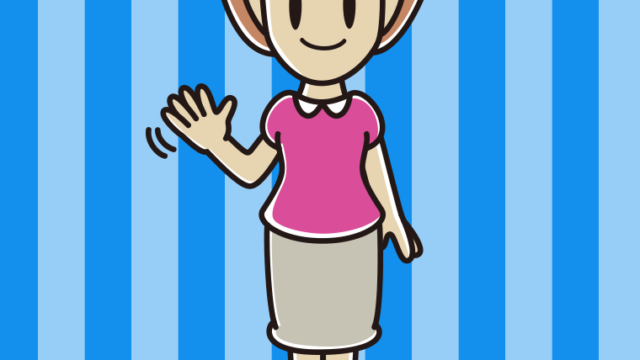 手を振る女性のイラスト【色、背景あり】PNG