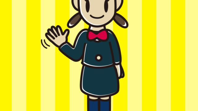 手を振る女子中学生のイラスト【色、背景あり】PNG