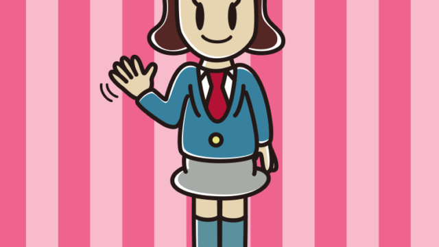 手を振る女子高校生のイラスト【色、背景あり】PNG