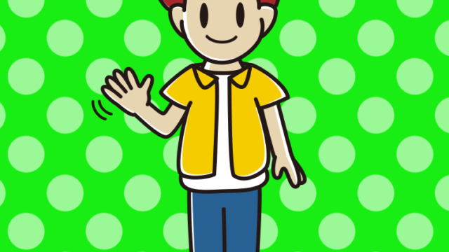 手を振る男子大学生のイラスト【色、背景あり】PNG