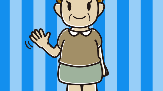 手を振るおばさんのイラスト【色、背景あり】PNG