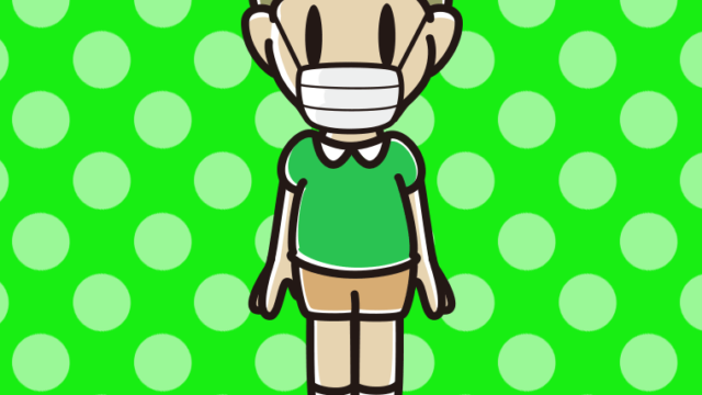 マスクをして立っている小学生男子のイラスト【色、背景あり】PNG